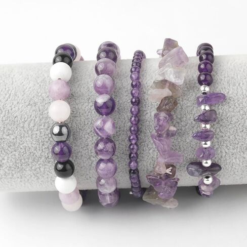 OAIITE Healing Crystal Handmade Natural Amethyst Bracelet for Women Natural Stone Beaded Bracelets Round Gemstones Stretch Bracelet Crystal Jewelry Gifts for Women in Saudi Arabia