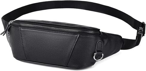 7-Mi Fanny Pack for Men Women Large Genuine Leather Crossbody Waist Bag Waterproof with Adjustable Strap for Running Hiking Walking Traveling Black in Saudi Arabia
