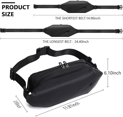 Fanny Packs Mini Sling Slim Shoulder Bag for Men and Women, Lightweight, Water Resistant, Multiple Organisation Compartments (Black-1) in Kuwait