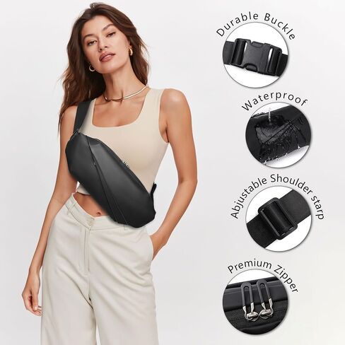 Fanny Packs Mini Sling Slim Shoulder Bag for Men and Women, Lightweight, Water Resistant, Multiple Organisation Compartments (Black-1) in Kuwait