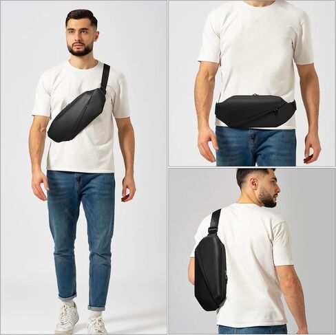 Fanny Packs Mini Sling Slim Shoulder Bag for Men and Women, Lightweight, Water Resistant, Multiple Organisation Compartments (Black-1) in Kuwait