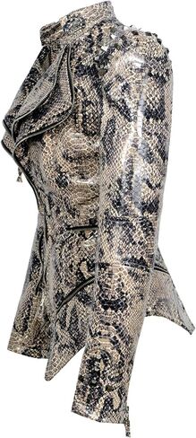 chouyatou Women's Fashion Snake Pattern Print Studded Moto Pu Leather Biker Jacket in Saudi Arabia