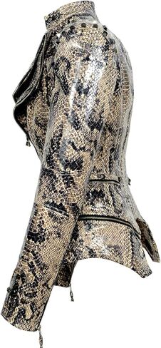 chouyatou Women's Fashion Snake Pattern Print Studded Moto Pu Leather Biker Jacket in Saudi Arabia