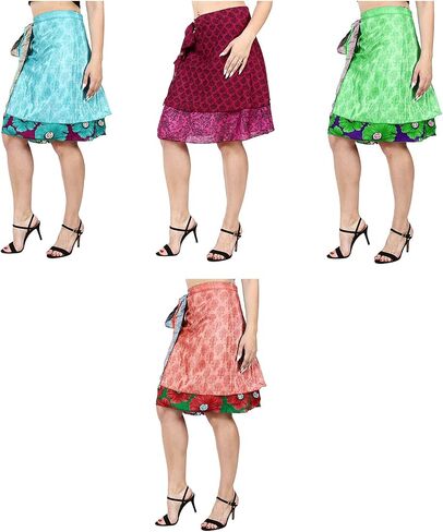 Maple Clothing Wholesale Two Layer Women's Silk Sari Magic Wrap Around Skirts in Saudi Arabia