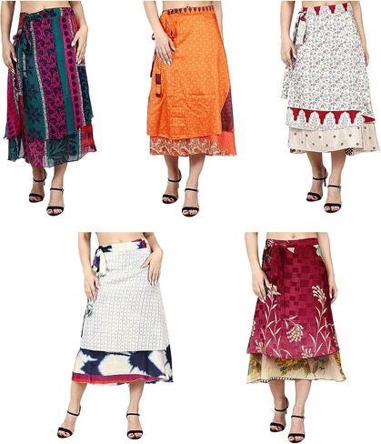 Maple Clothing Wholesale Two Layer Women's Silk Sari Magic Wrap Around Skirts in Saudi Arabia