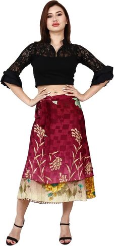 Maple Clothing Wholesale Two Layer Women's Silk Sari Magic Wrap Around Skirts in Saudi Arabia