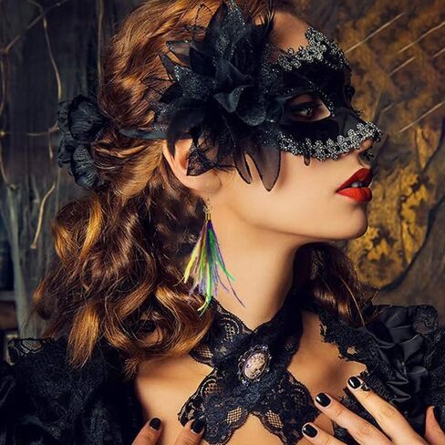 Mardi Gras Earrings for Women, Carnival Theme Mask Feather Lobster Modelling Earrings for Girls,Acrylic Mardi Gras Tassel Dangle Earrings for Holiday Gifts Mardi Gras Outfits Costume Jewelry Accessories in Saudi Arabia