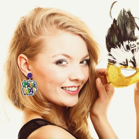 Mardi Gras Earrings for Women, Carnival Theme Mask Feather Lobster Modelling Earrings for Girls,Acrylic Mardi Gras Tassel Dangle Earrings for Holiday Gifts Mardi Gras Outfits Costume Jewelry Accessories in Saudi Arabia