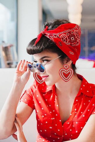 Heart Earrings for Women Hypoallergenic Beaded Statement Dangle Earrings Boho Handmade Red Love Heart Bead Drop Dangling Earrings Valentine’s Day Earrings Jewelry Gift in Kuwait