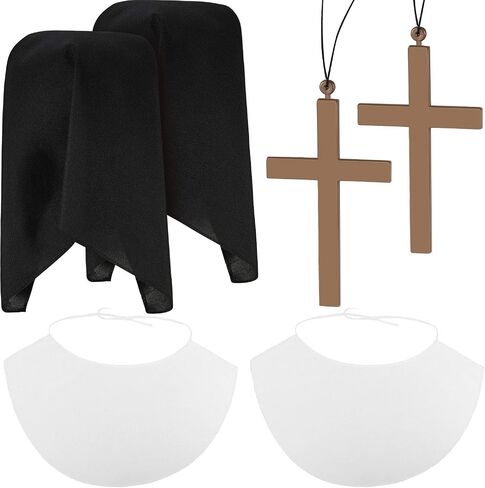 6 Pieces Nun Costume Set, Nun Hat, Plastic Gold Cross Necklace, White Nun Collar, Halloween Nun Accessory Kit for Halloween Party Favors in Saudi Arabia