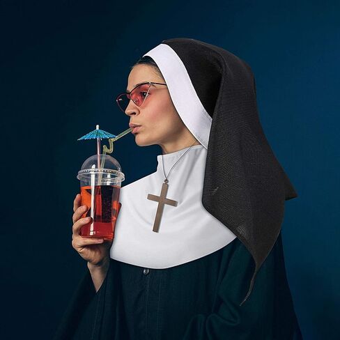 6 Pieces Nun Costume Set, Nun Hat, Plastic Gold Cross Necklace, White Nun Collar, Halloween Nun Accessory Kit for Halloween Party Favors in Saudi Arabia