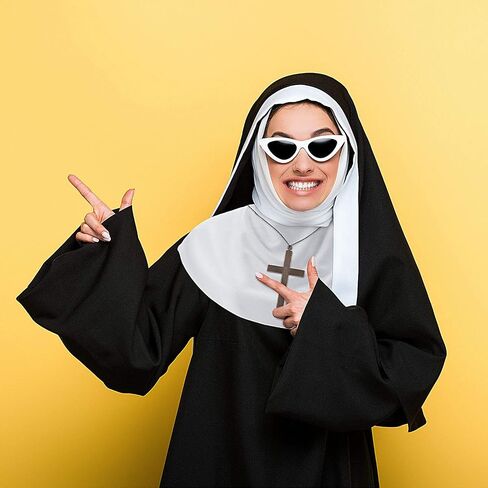 6 Pieces Nun Costume Set, Nun Hat, Plastic Gold Cross Necklace, White Nun Collar, Halloween Nun Accessory Kit for Halloween Party Favors in Saudi Arabia