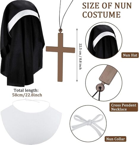 6 Pieces Nun Costume Set, Nun Hat, Plastic Gold Cross Necklace, White Nun Collar, Halloween Nun Accessory Kit for Halloween Party Favors in Saudi Arabia