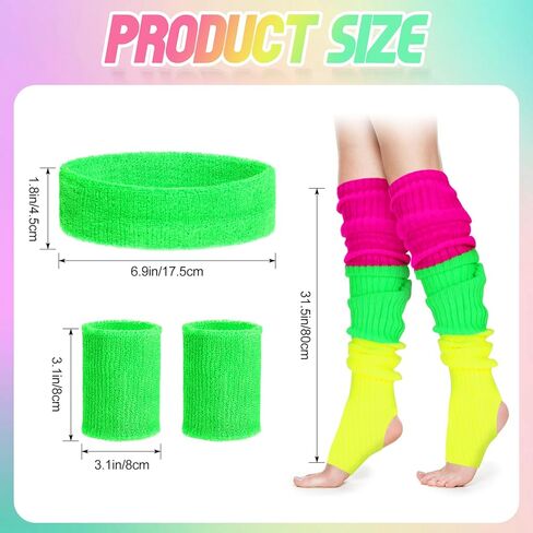 جيويو جوليري مجموعة اكسسوارات تنكرية مكونة من 6 قطع للنساء بنمط الثمانينيات والتسعينيات من النيون المضلعة لتدفئة الساق واساور معصم وشريط راس هولوغرافي لليوغا والجري والمشي لمسافات طويلة وحفلات ديسكو in Kuwait