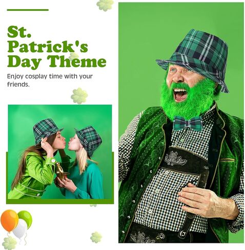 Jeyiour 3 Pieces Irish Plaid Green Kilt St. Patrick's Day Green Plaid Hat and Bow Tie Set Green Pleated Costume Tartan Skirt Kilts Green Irish Cap for Men Women in Kuwait
