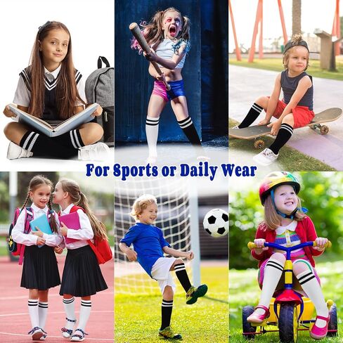 GRPSKCOS Kids Soccer Socks, 2 Pairs Sports Girls Boys Knee High Tube Socks Toddler Stripes School Uniform Stockings in Saudi Arabia