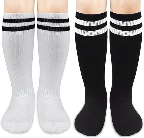 GRPSKCOS Kids Soccer Socks, 2 Pairs Sports Girls Boys Knee High Tube Socks Toddler Stripes School Uniform Stockings in Saudi Arabia