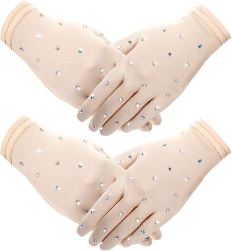 Hungdao 2 Pairs Figure Skating Gloves with Rhinestone Decoration Ice Skating Gloves for Women Girls Winter Skate Competition Accessories Test Show Practice Performance Dance, Medium Size in Saudi Arabia
