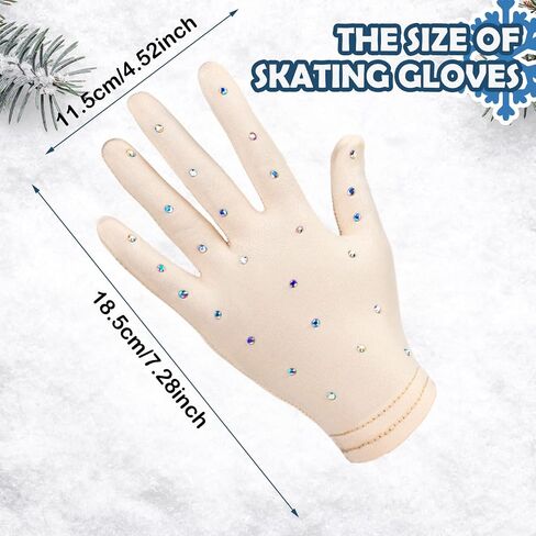 Hungdao 2 Pairs Figure Skating Gloves with Rhinestone Decoration Ice Skating Gloves for Women Girls Winter Skate Competition Accessories Test Show Practice Performance Dance, Medium Size in Saudi Arabia