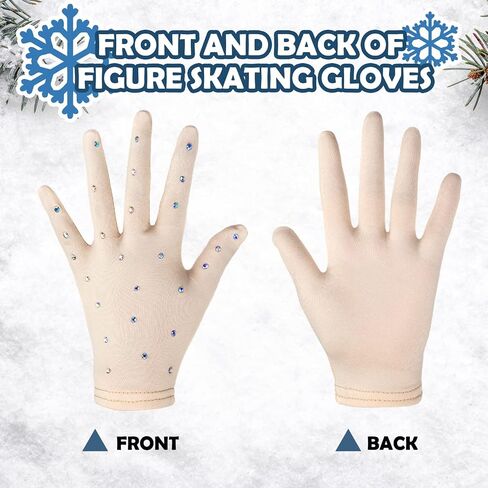 Hungdao 2 Pairs Figure Skating Gloves with Rhinestone Decoration Ice Skating Gloves for Women Girls Winter Skate Competition Accessories Test Show Practice Performance Dance, Medium Size in Saudi Arabia