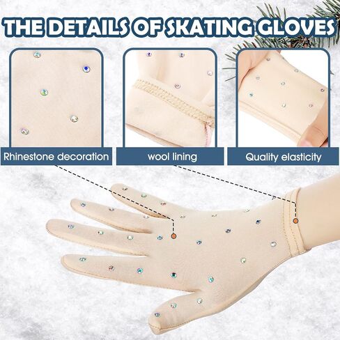 Hungdao 2 Pairs Figure Skating Gloves with Rhinestone Decoration Ice Skating Gloves for Women Girls Winter Skate Competition Accessories Test Show Practice Performance Dance, Medium Size in Saudi Arabia