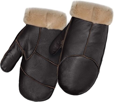 Harssidanzar Women Mittens,Winter Warm Genuine Leather Sheepskin Shearling Fur Lined Mittens Gloves KL031US in Saudi Arabia