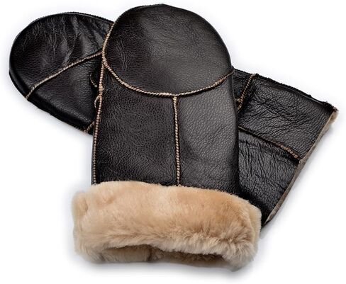 Harssidanzar Women Mittens,Winter Warm Genuine Leather Sheepskin Shearling Fur Lined Mittens Gloves KL031US in Saudi Arabia