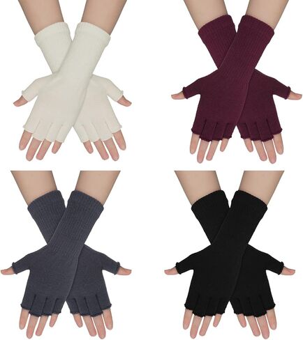 WLLHYF 4 Pairs Fingerless Gloves Half Finger Gloves Spring Stretchy Knit Gloves Fingerless Mittens for Women Men Common Size in Saudi Arabia