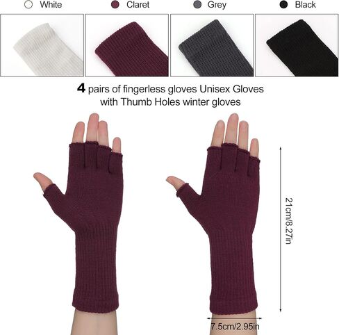 WLLHYF 4 Pairs Fingerless Gloves Half Finger Gloves Spring Stretchy Knit Gloves Fingerless Mittens for Women Men Common Size in Saudi Arabia