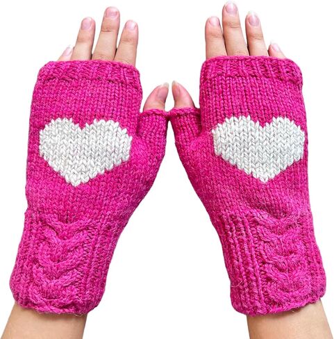 Ella Sussman Hand Knit Alpaca Wool Heart Fingerless Cable Glove Fleece Lined Winter Texting Driving Office in Saudi Arabia