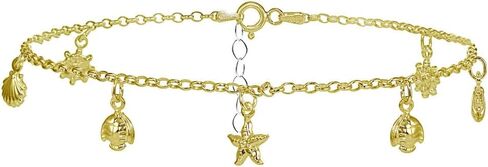 Hoops & Loops 925 Sterling Silver Rolo Chain Dangling Starfish Shell Turtle Charm Ankle Bracelet for Women Men Teen Girls, 9 Inch + 1" Extender Boho Cute Summer Beach Anklet Foot Jewelry in Saudi Arabia