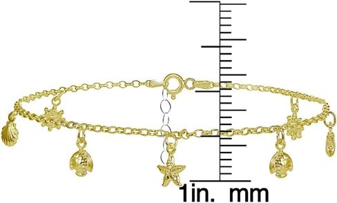 Hoops & Loops 925 Sterling Silver Rolo Chain Dangling Starfish Shell Turtle Charm Ankle Bracelet for Women Men Teen Girls, 9 Inch + 1" Extender Boho Cute Summer Beach Anklet Foot Jewelry in Saudi Arabia
