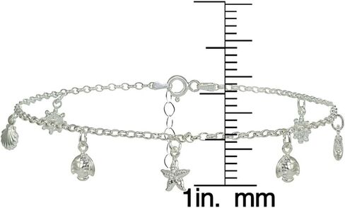 Hoops & Loops 925 Sterling Silver Rolo Chain Dangling Starfish Shell Turtle Charm Ankle Bracelet for Women Men Teen Girls, 9 Inch + 1" Extender Boho Cute Summer Beach Anklet Foot Jewelry in Saudi Arabia