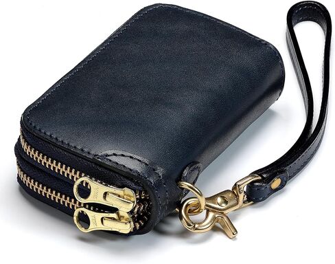 IJUN Full Grain Leather Key Card Case with Wrist Strap Genuine Leather Italian Hand Burnished Vegetable Tanned Leather (Blue) in Saudi Arabia