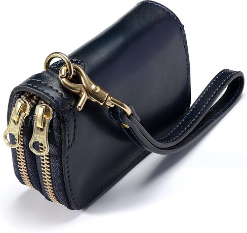 IJUN Full Grain Leather Key Card Case with Wrist Strap Genuine Leather Italian Hand Burnished Vegetable Tanned Leather (Blue) in Saudi Arabia