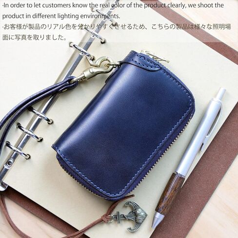 IJUN Full Grain Leather Key Card Case with Wrist Strap Genuine Leather Italian Hand Burnished Vegetable Tanned Leather (Blue) in Saudi Arabia