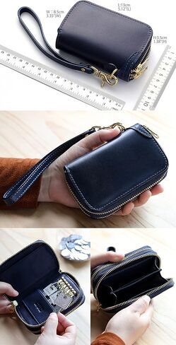 IJUN Full Grain Leather Key Card Case with Wrist Strap Genuine Leather Italian Hand Burnished Vegetable Tanned Leather (Blue) in Saudi Arabia