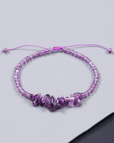 Jewever Natural Amethyst Anklet Bracelets for Women Tumbled Chips Crystals Anklet Adjustable Handmade Reiki Gemstones Beach Foot Jewelry in Saudi Arabia
