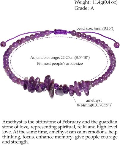 Jewever Natural Amethyst Anklet Bracelets for Women Tumbled Chips Crystals Anklet Adjustable Handmade Reiki Gemstones Beach Foot Jewelry in Saudi Arabia