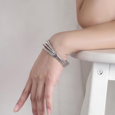 Fashion Women 925 Sterling Silver Bracelet five Smooth Combination Stackable Bangles Diameter 60-65 -68 MM Solid Silver On Bangle Cuff Fine Jewelry Gifts in Saudi Arabia