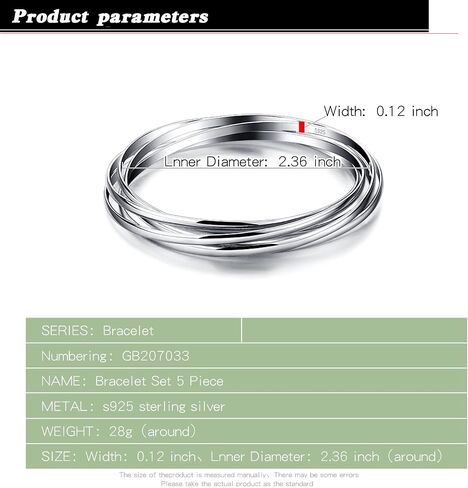 Fashion Women 925 Sterling Silver Bracelet five Smooth Combination Stackable Bangles Diameter 60-65 -68 MM Solid Silver On Bangle Cuff Fine Jewelry Gifts in Saudi Arabia