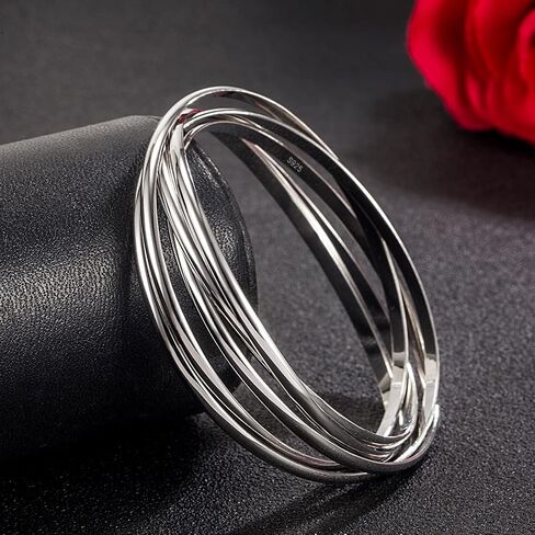 Fashion Women 925 Sterling Silver Bracelet five Smooth Combination Stackable Bangles Diameter 60-65 -68 MM Solid Silver On Bangle Cuff Fine Jewelry Gifts in Saudi Arabia