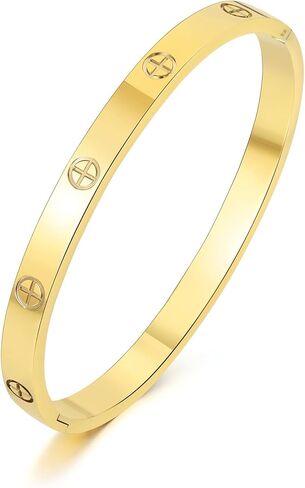 Zutena 18K Gold Plated Bracelet for Women,6mm Stainless Steel Love Heart Friendship Bangle Bracelet for Women Girls,Cubic Zirconia Bracelet for Teens,Great Gift for Her in Kuwait