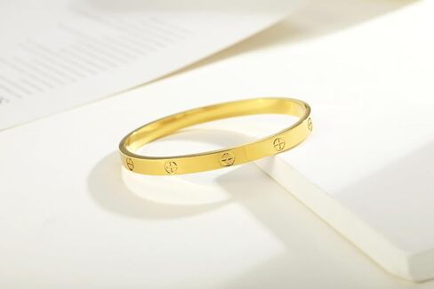 Zutena 18K Gold Plated Bracelet for Women,6mm Stainless Steel Love Heart Friendship Bangle Bracelet for Women Girls,Cubic Zirconia Bracelet for Teens,Great Gift for Her in Kuwait