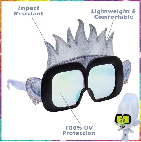 قناع إكسسوارات أزياء الشخصيات الرسمية من Sun-Staches Trolls، عدسات UV400 - مقاس واحد يناسب الجميع in Saudi Arabia