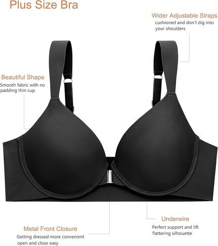 FINETOO حمالة صدر للنساء مثير إغلاق الجبهة حمالات الصدر للنساء حجم كبير حمالة الصدر التغطية الكاملة غير المبطنة حمالات الصدر مع Underwire رفع البرازيلي in Kuwait