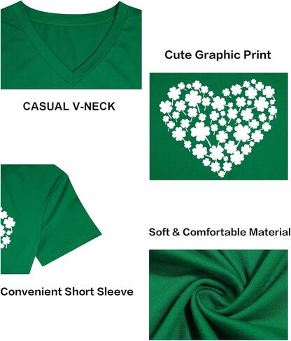 LOTUCY St. Patrick Day Green Shamrock Tee Shirt Women Clover Vintage Tee Top Four Leaf Retro V Neck T Shirts in Saudi Arabia