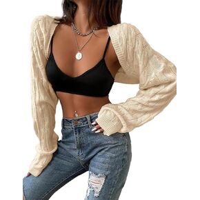 SECRETEYARD Womens Long Sleeve Open Front Crop Cardigan Sweater Drop Shoulder Shrugs Knit Bolero Sweaters Tops Outwear