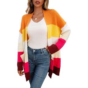 سترة حريمي كاجوال من HZSONNE ذات ألوان مخططة مفتوحة من الأمام وخفيفة الوزن من الكروشيه وجيب جانبي سترة متماسكة in Kuwait