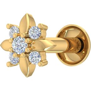 FINEROCK 0.05 Carat Diamond Floral Nose Pin in 18K Gold Valentines Day Gift for her